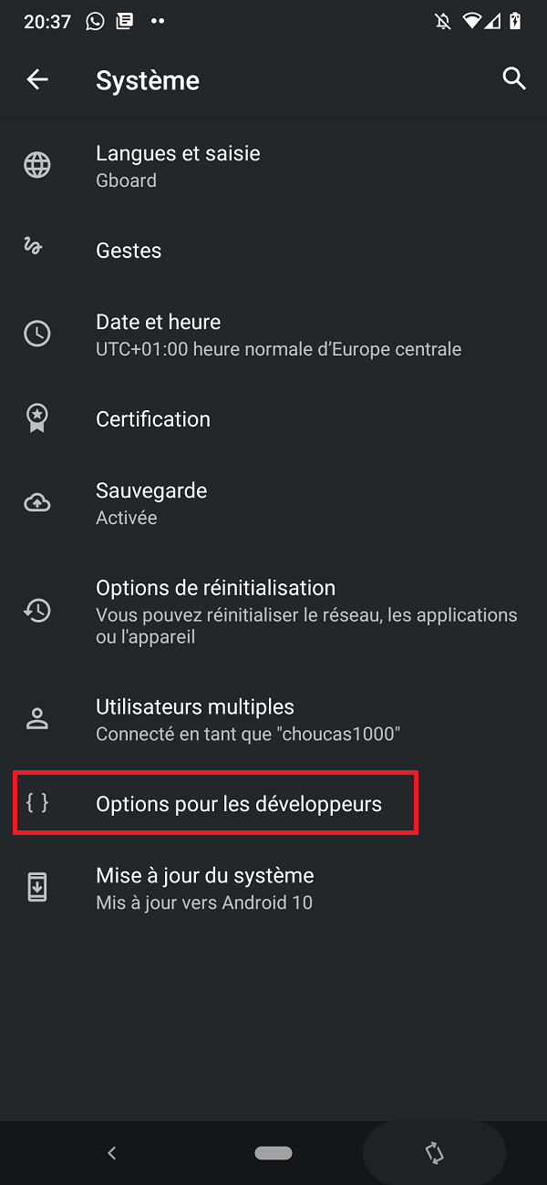 alexandra gonzalez développeur web - accéder options pour les développeurs android